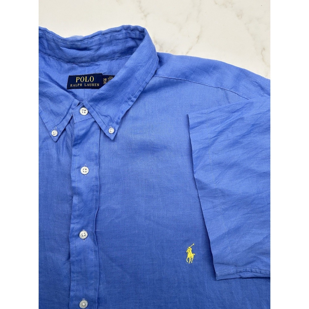 Polo by Ralph Lauren Blue Short-Sleeve Button-Down with Yellow Pony